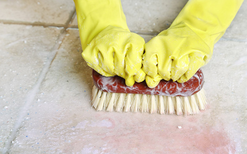 scrubbing the floor